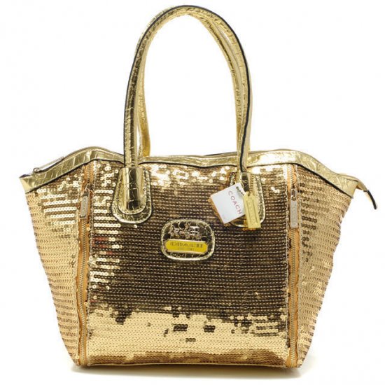 Coach Poppy Blaire In SequIn Signature Small Gold Totes ABK | Coach Outlet Canada